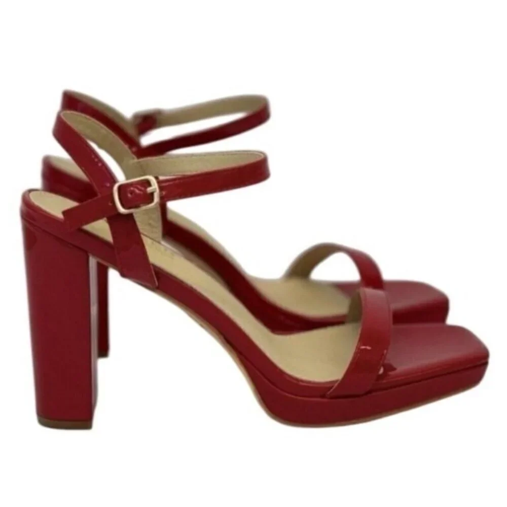 KAYLEEN / Nahlah-7 / Red Patent / Leather / Block Heel / Sandals With Ankle Stra